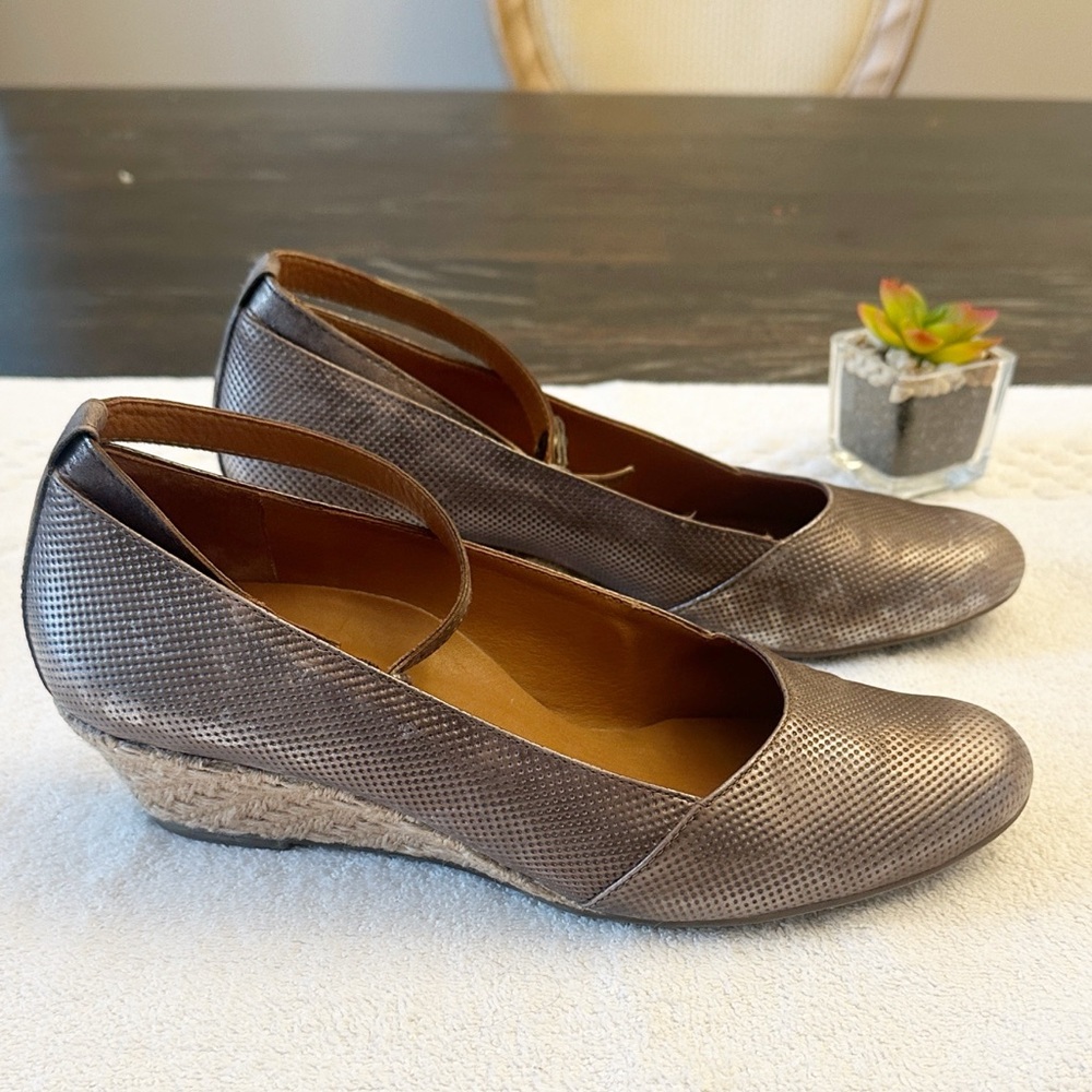 $398 Paul Green bronze metallic leather wedge Mary Jane shoes women size US 9.5